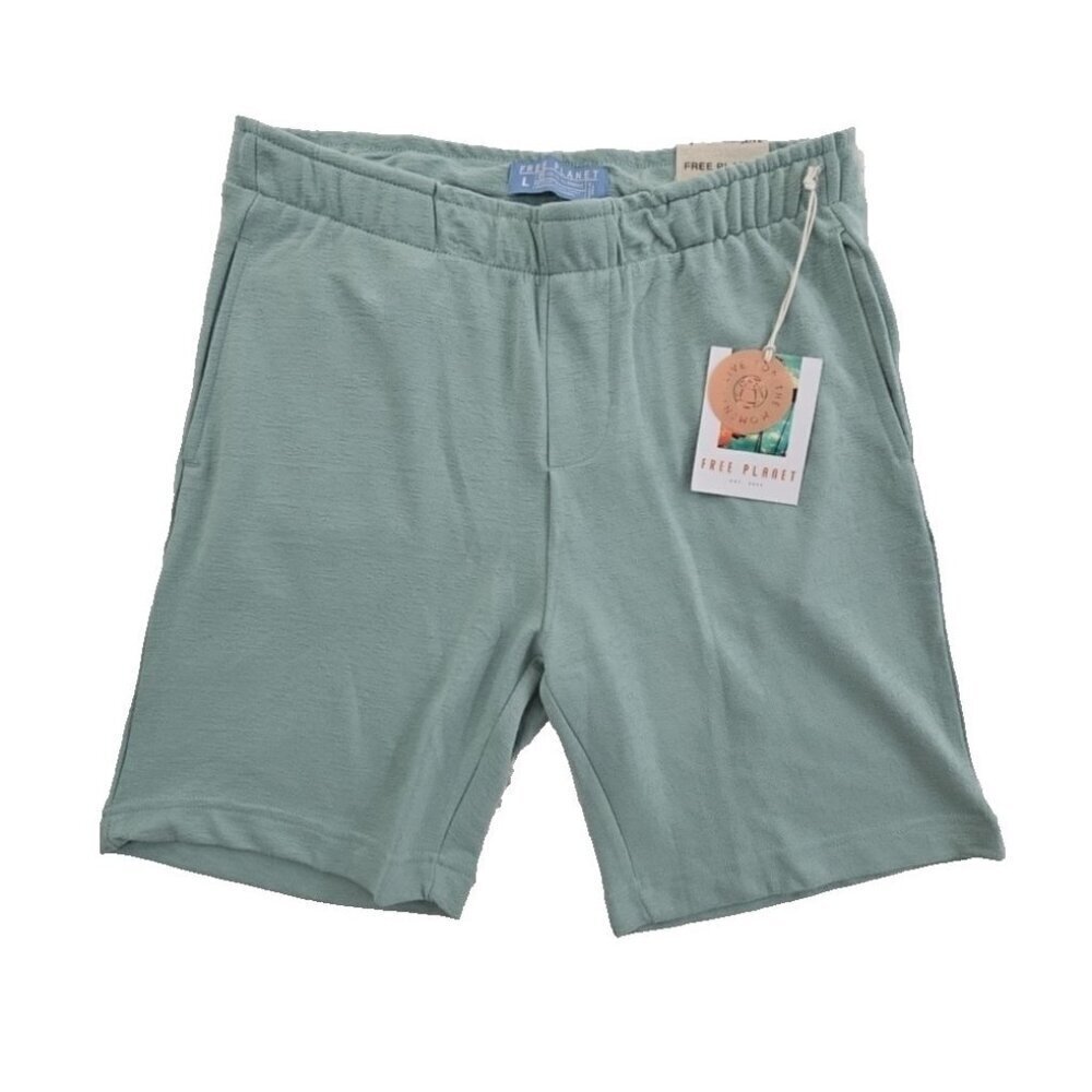 Free Planet Knit Shorts Men's‎ L Avocado Green Drawstring Elastic Sustainability